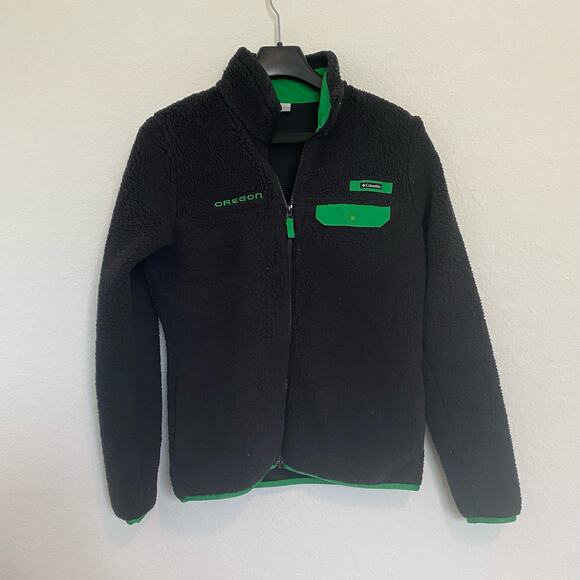 Columbia Oregon Ducks High Pile Fleece Full Zip Pullover Sweatshirt Black‎ Green - Picture 1 of 8